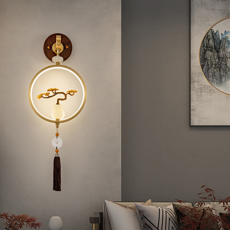 Round Ebony Copper Bedroom Wall Lamp