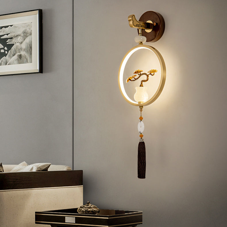 Round Ebony Copper Bedroom Wall Lamp
