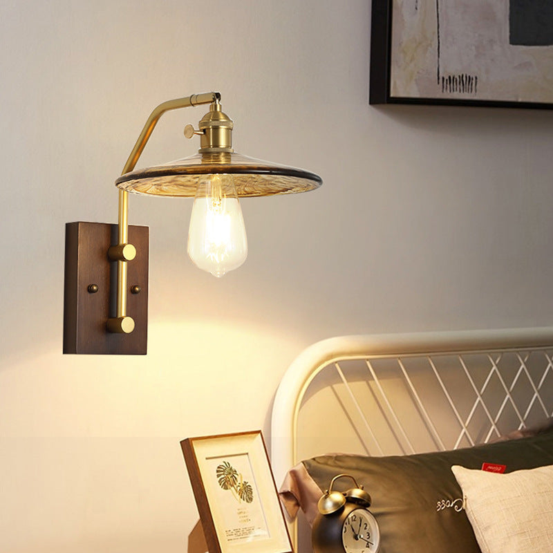 Flying Saucer Rubberwood Iron Wall Lamp