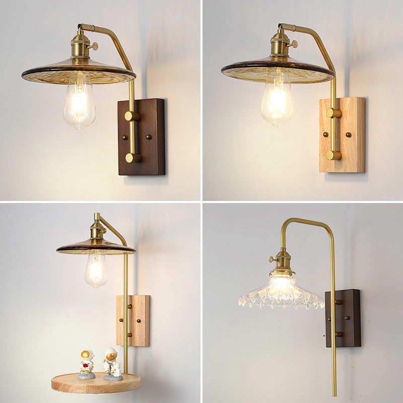 Flying Saucer Rubberwood Iron Wall Lamp
