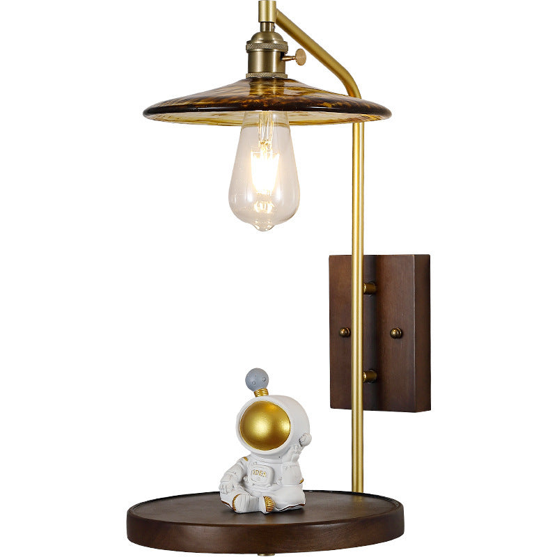 Flying Saucer Rubberwood Iron Wall Lamp