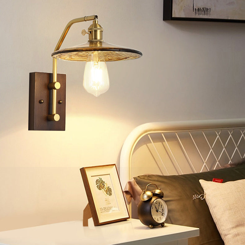 Flying Saucer Rubberwood Iron Wall Lamp