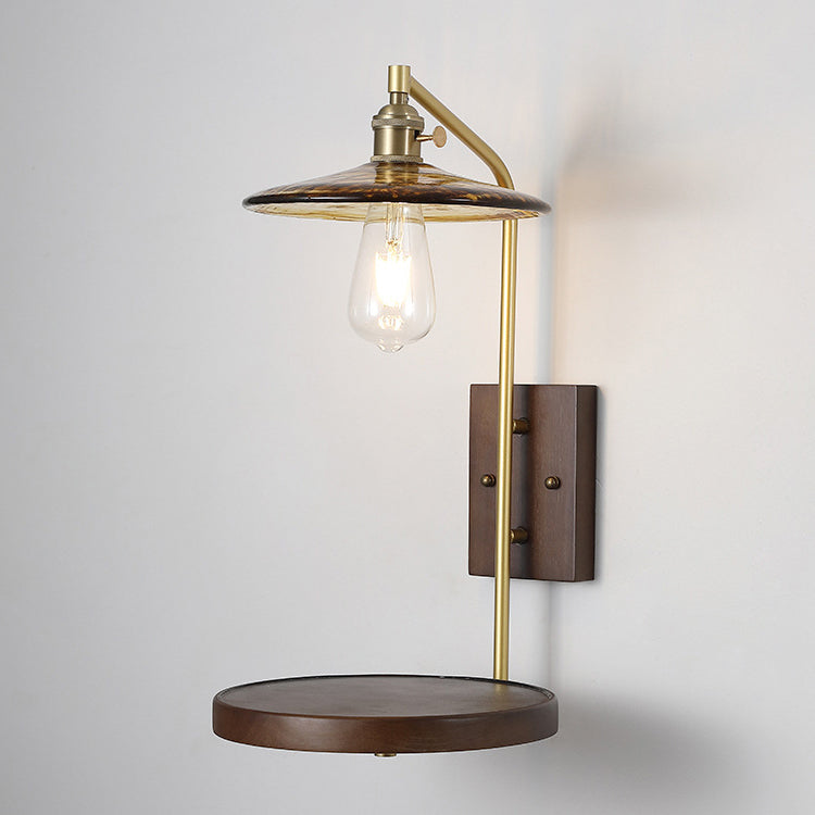 Flying Saucer Rubberwood Iron Wall Lamp