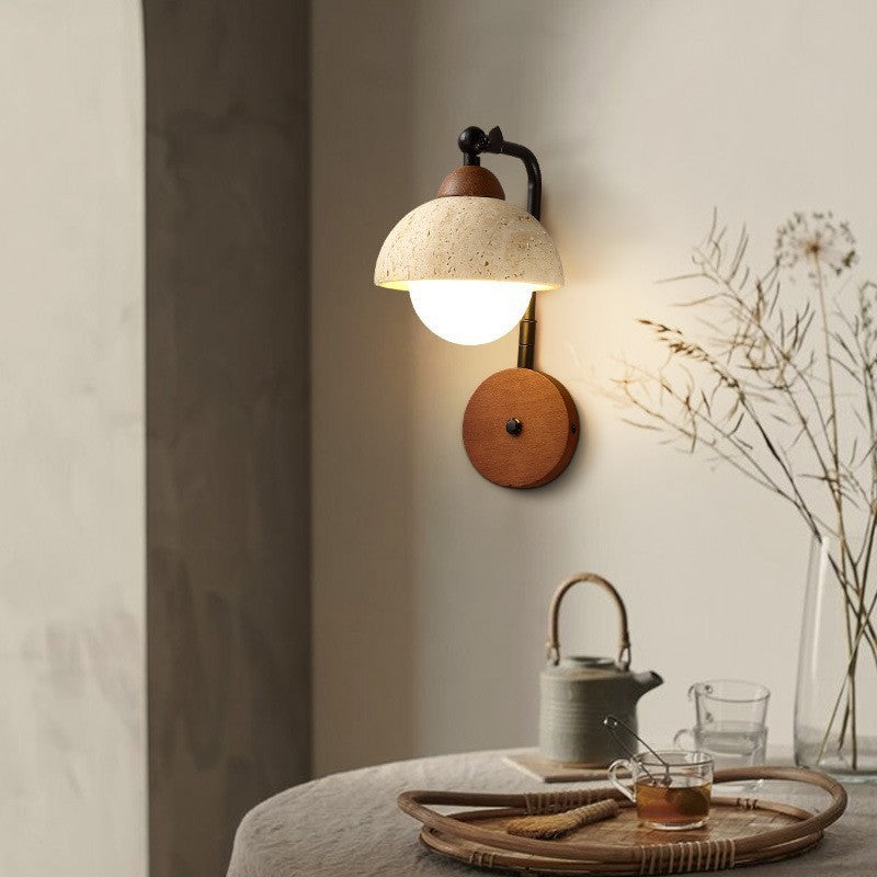 Dome Natural Yellow Travertine Wall Lamp