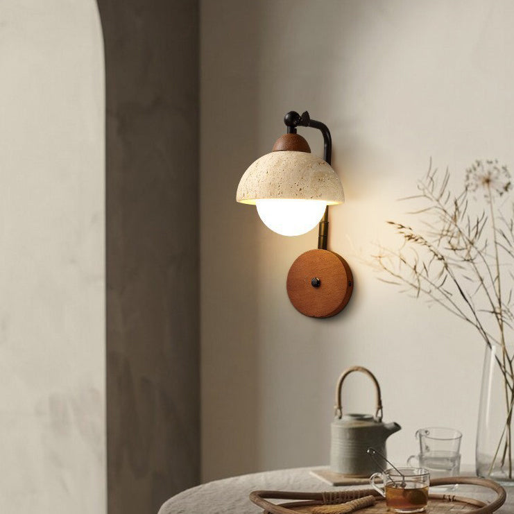 Dome Natural Yellow Travertine Wall Lamp
