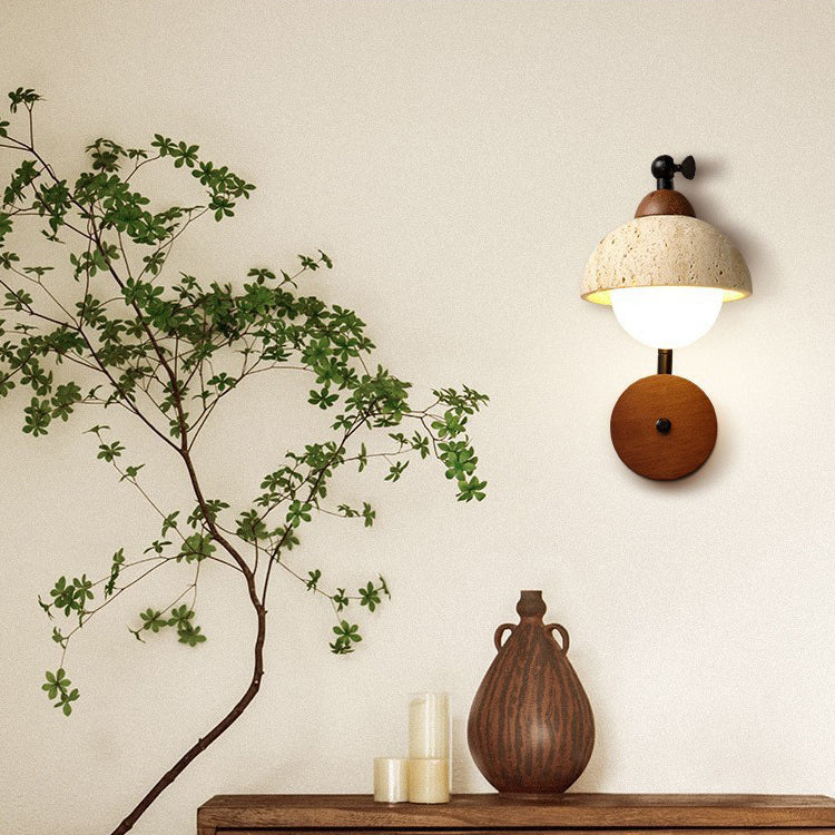Dome Natural Yellow Travertine Wall Lamp
