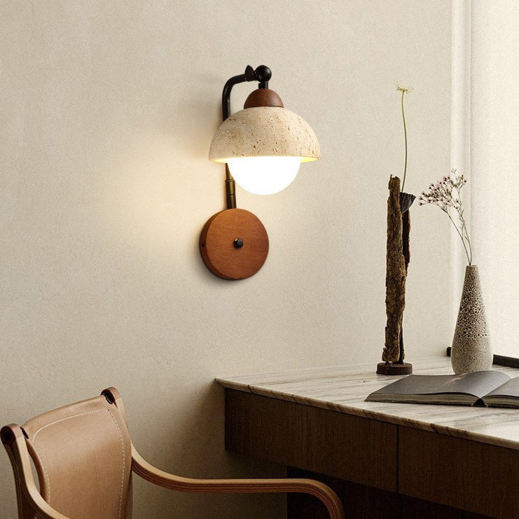Dome Natural Yellow Travertine Wall Lamp