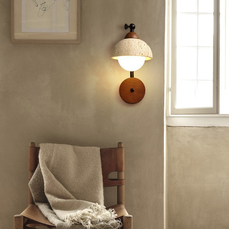 Dome Natural Yellow Travertine Wall Lamp