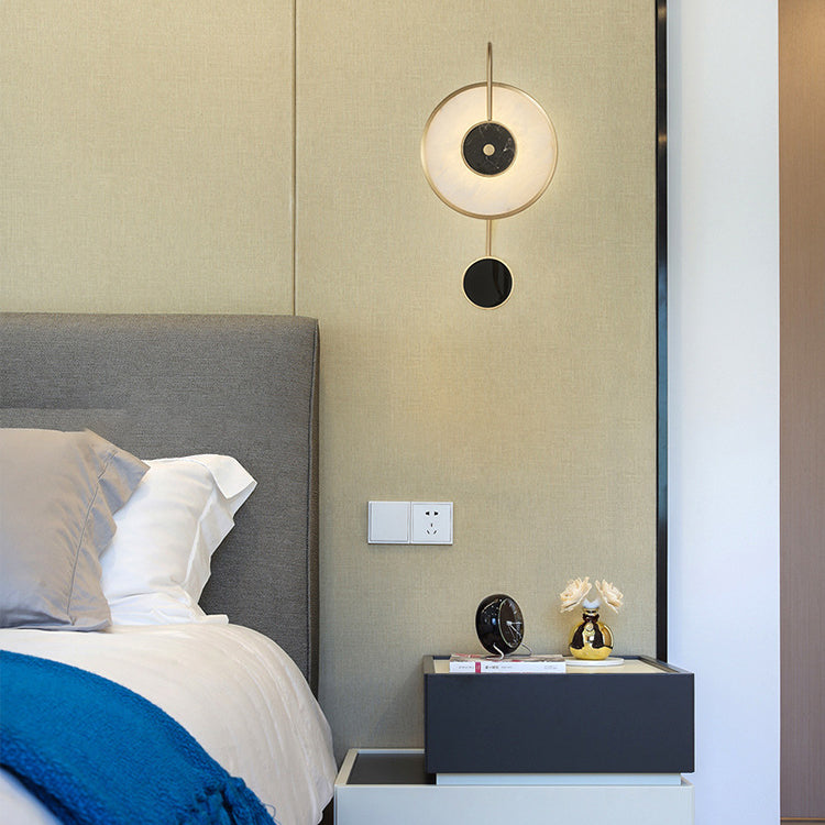 Round Iron Marble Bedroom Wall Lamp