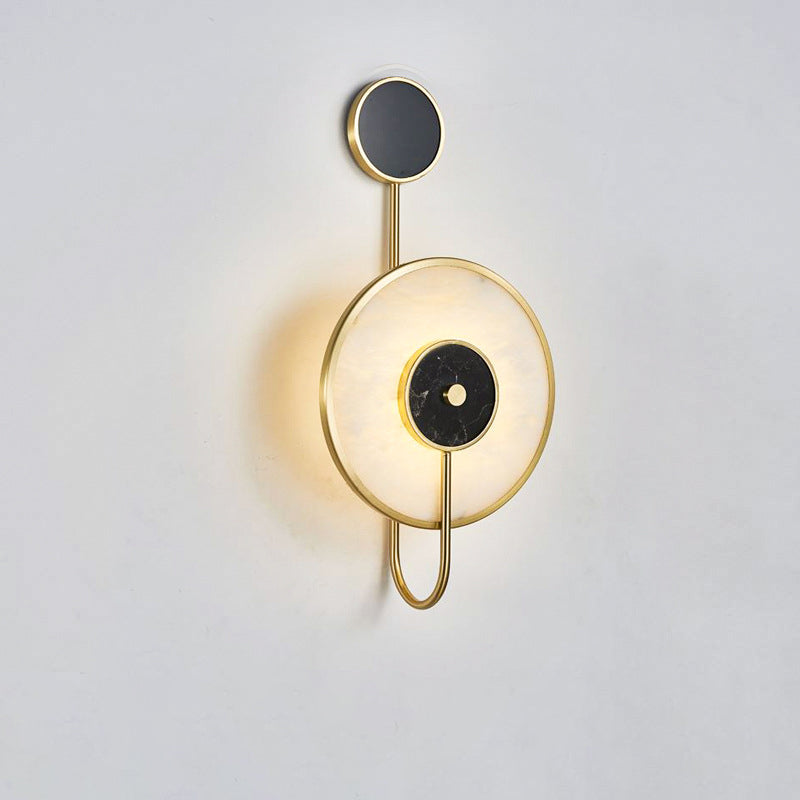 Round Iron Marble Bedroom Wall Lamp