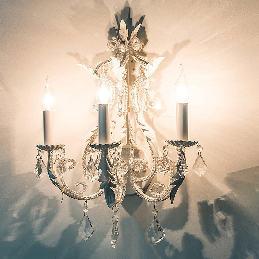 Candle Iron Crystal Glass 3-Light Wall Lamp