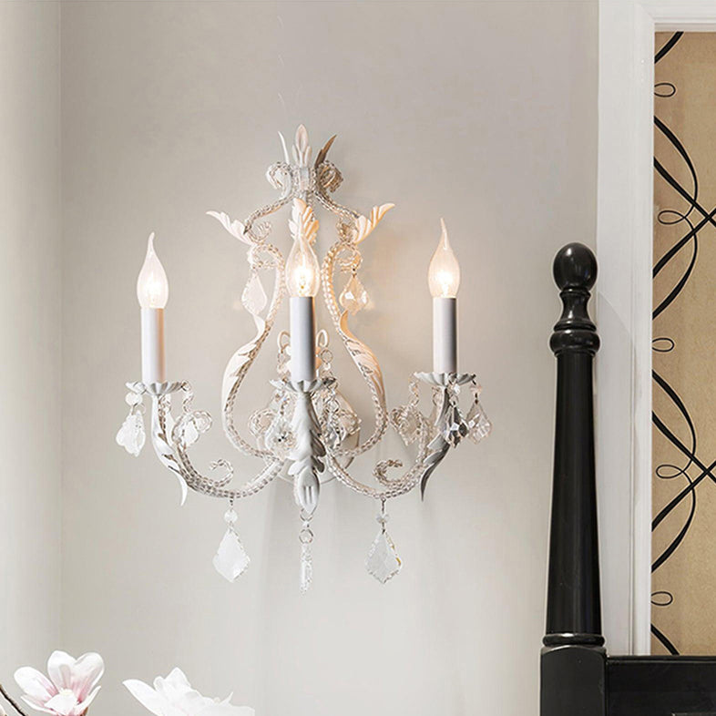 Candle Iron Crystal Glass 3-Light Wall Lamp