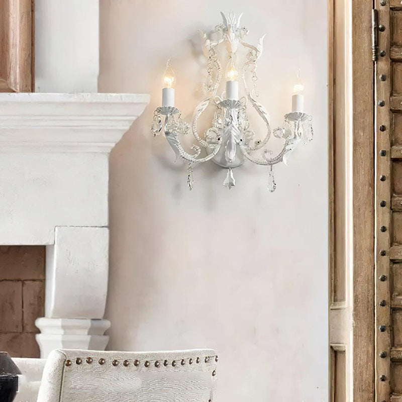Candle Iron Crystal Glass 3-Light Wall Lamp