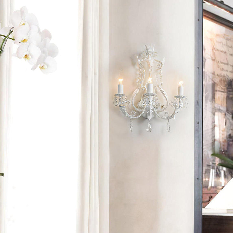 Candle Iron Crystal Glass 3-Light Wall Lamp