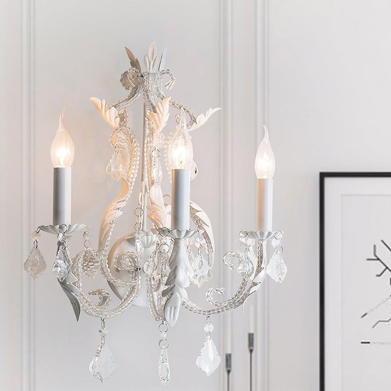 Candle Iron Crystal Glass 3-Light Wall Lamp