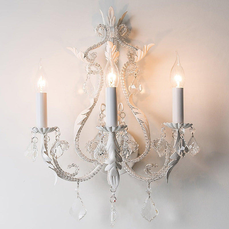 Candle Iron Crystal Glass 3-Light Wall Lamp