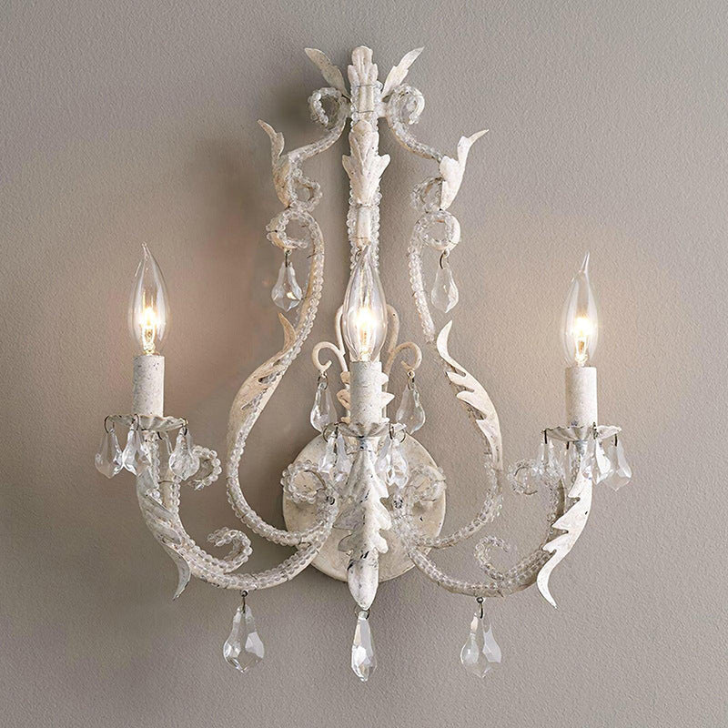 Candle Iron Crystal Glass 3-Light Wall Lamp
