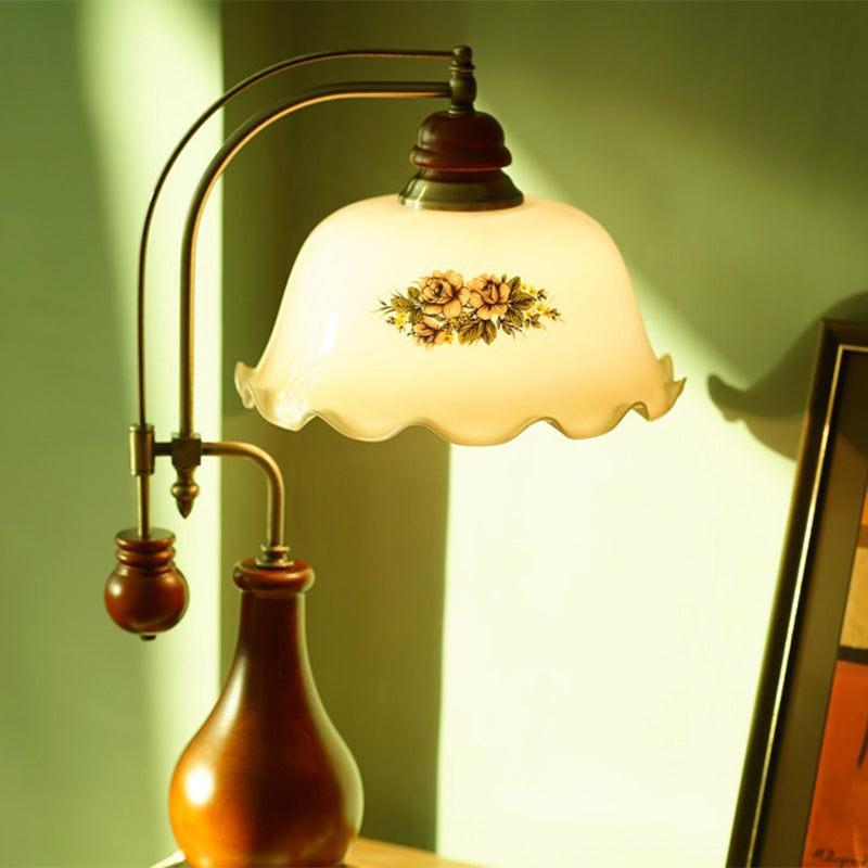 Flower Dome Glass Copper Table Lamp