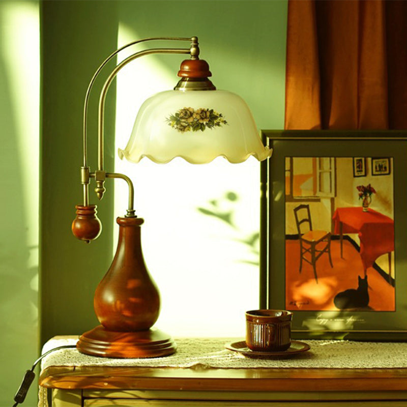 Flower Dome Glass Copper Table Lamp