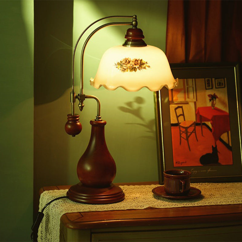 Flower Dome Glass Copper Table Lamp