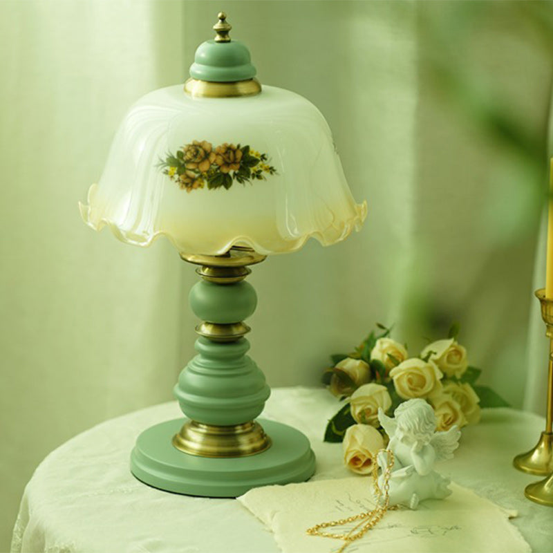 Flower Dome Glass Copper Table Lamp