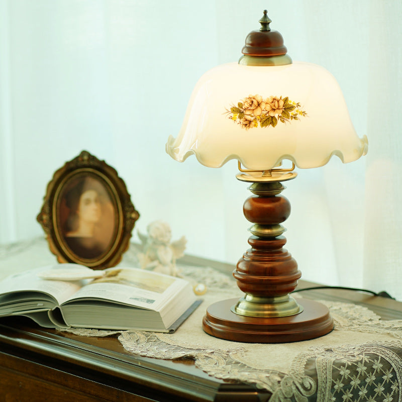 Flower Dome Glass Copper Table Lamp