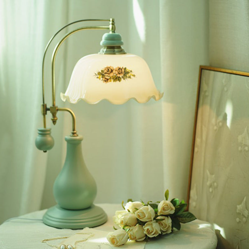 Flower Dome Glass Copper Table Lamp