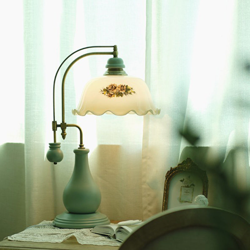 Flower Dome Glass Copper Table Lamp