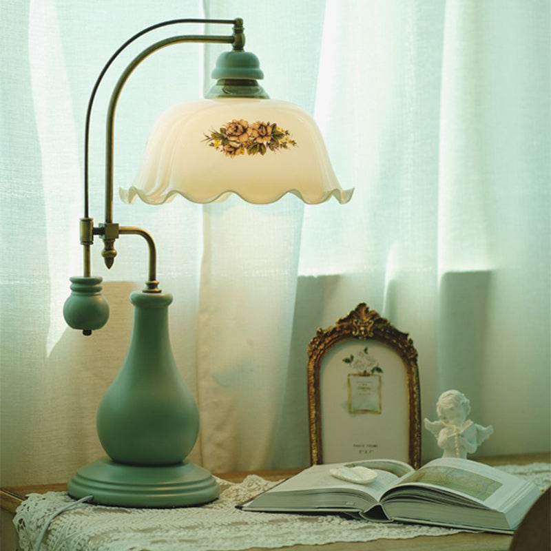 Flower Dome Glass Copper Table Lamp