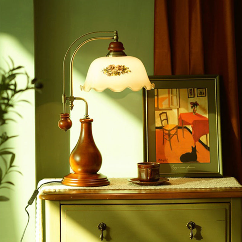 Flower Dome Glass Copper Table Lamp