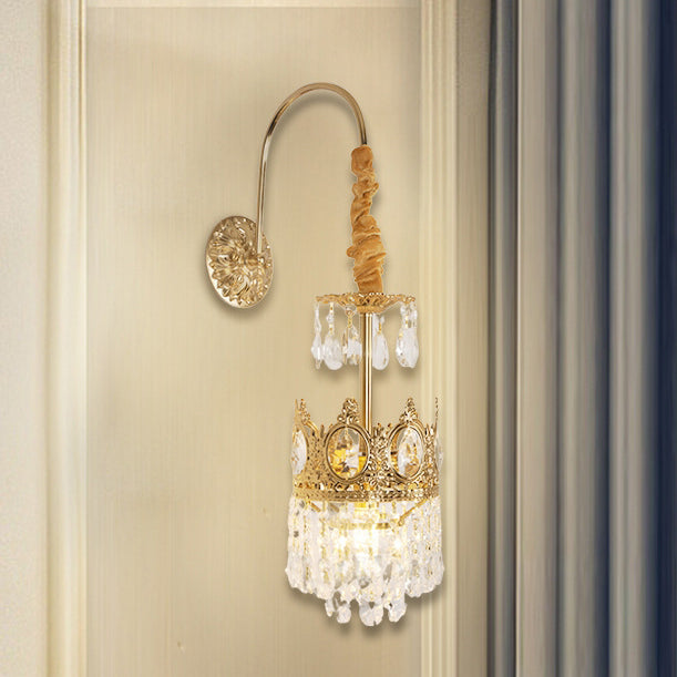 Crown Brass Crystal Living Wall Lamp