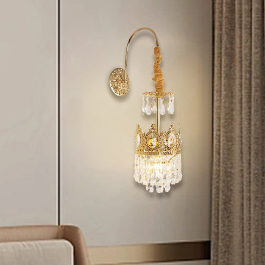 Crown Brass Crystal Living Wall Lamp