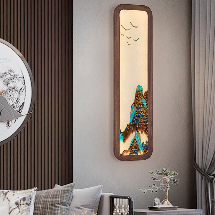Rectangular Black Walnut Glass Wall Lamp