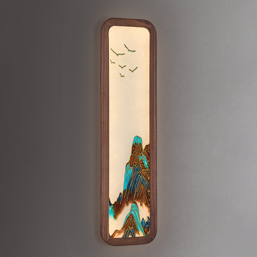Rectangular Black Walnut Glass Wall Lamp