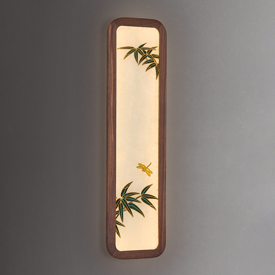 Rectangular Black Walnut Glass Wall Lamp