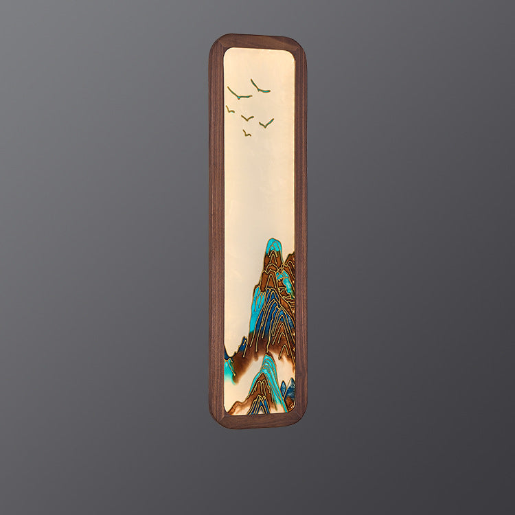 Rectangular Black Walnut Glass Wall Lamp