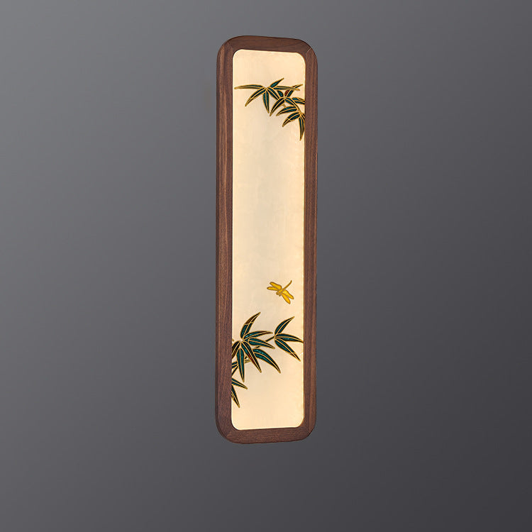 Rectangular Black Walnut Glass Wall Lamp
