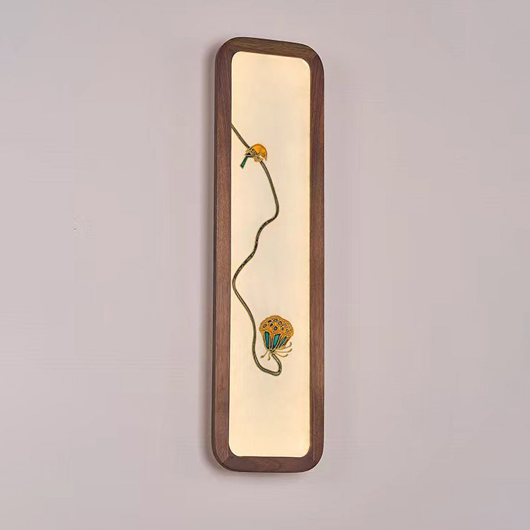 Rectangular Black Walnut Glass Wall Lamp