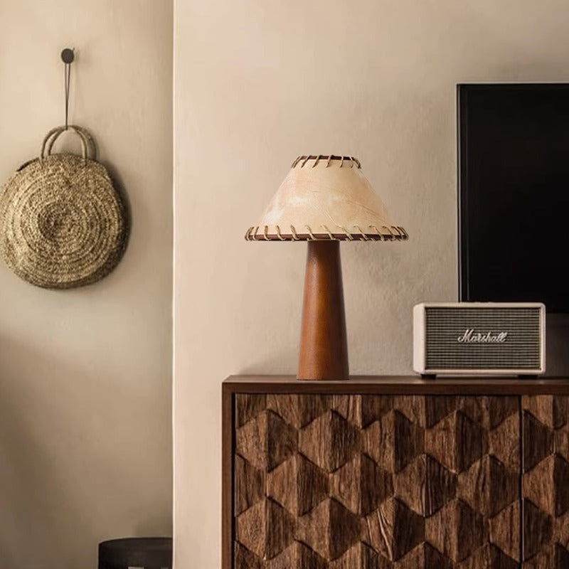 Frustum Cone Rubberwood Handmade Table Lamp