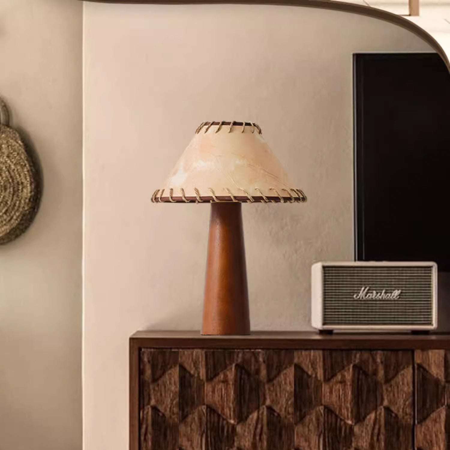 Frustum Cone Rubberwood Handmade Table Lamp
