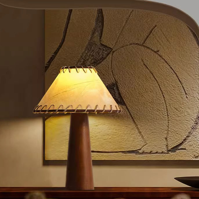 Frustum Cone Rubberwood Handmade Table Lamp