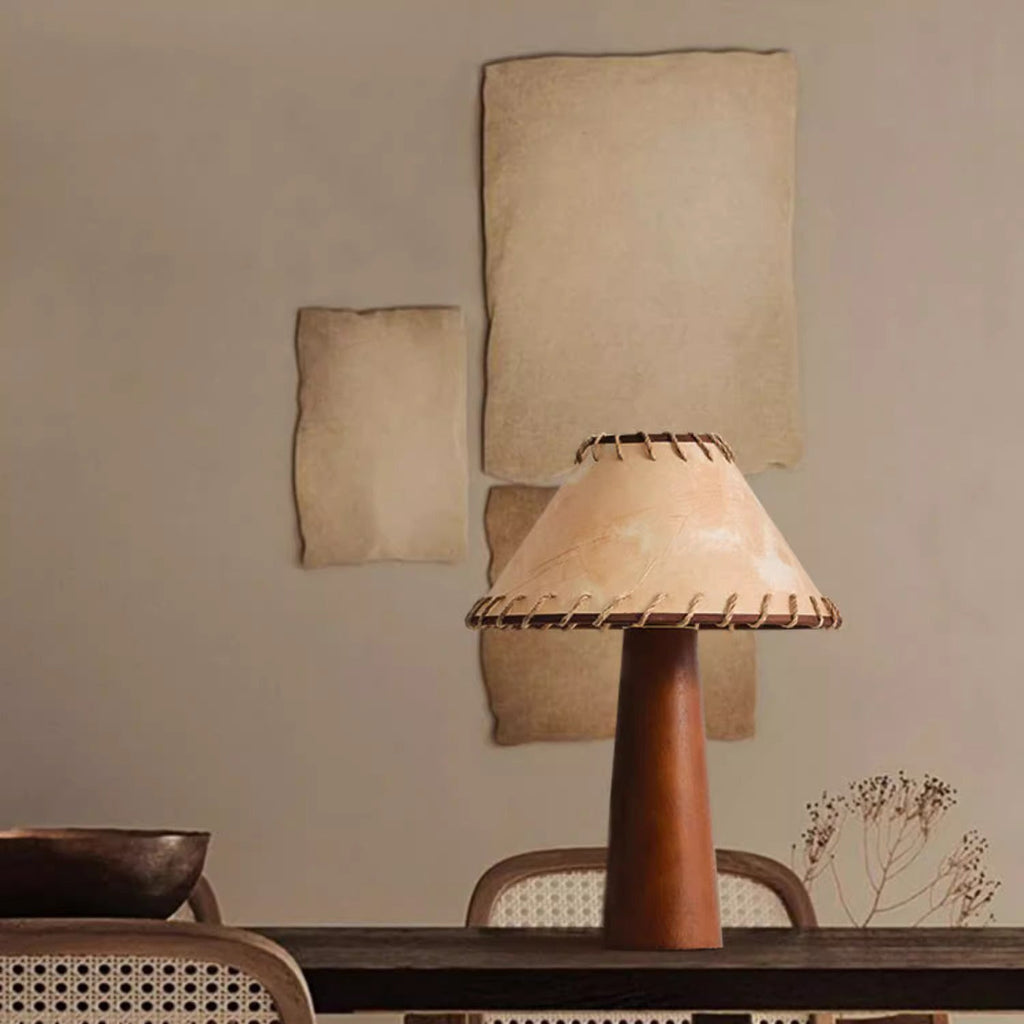 Frustum Cone Rubberwood Handmade Table Lamp
