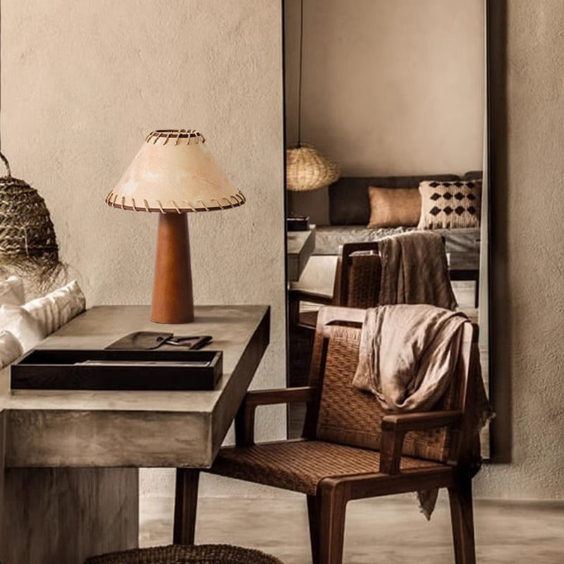 Frustum Cone Rubberwood Handmade Table Lamp