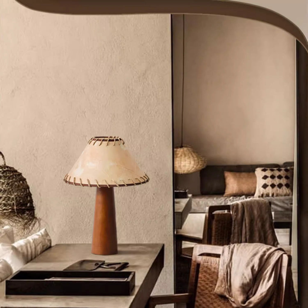 Frustum Cone Rubberwood Handmade Table Lamp