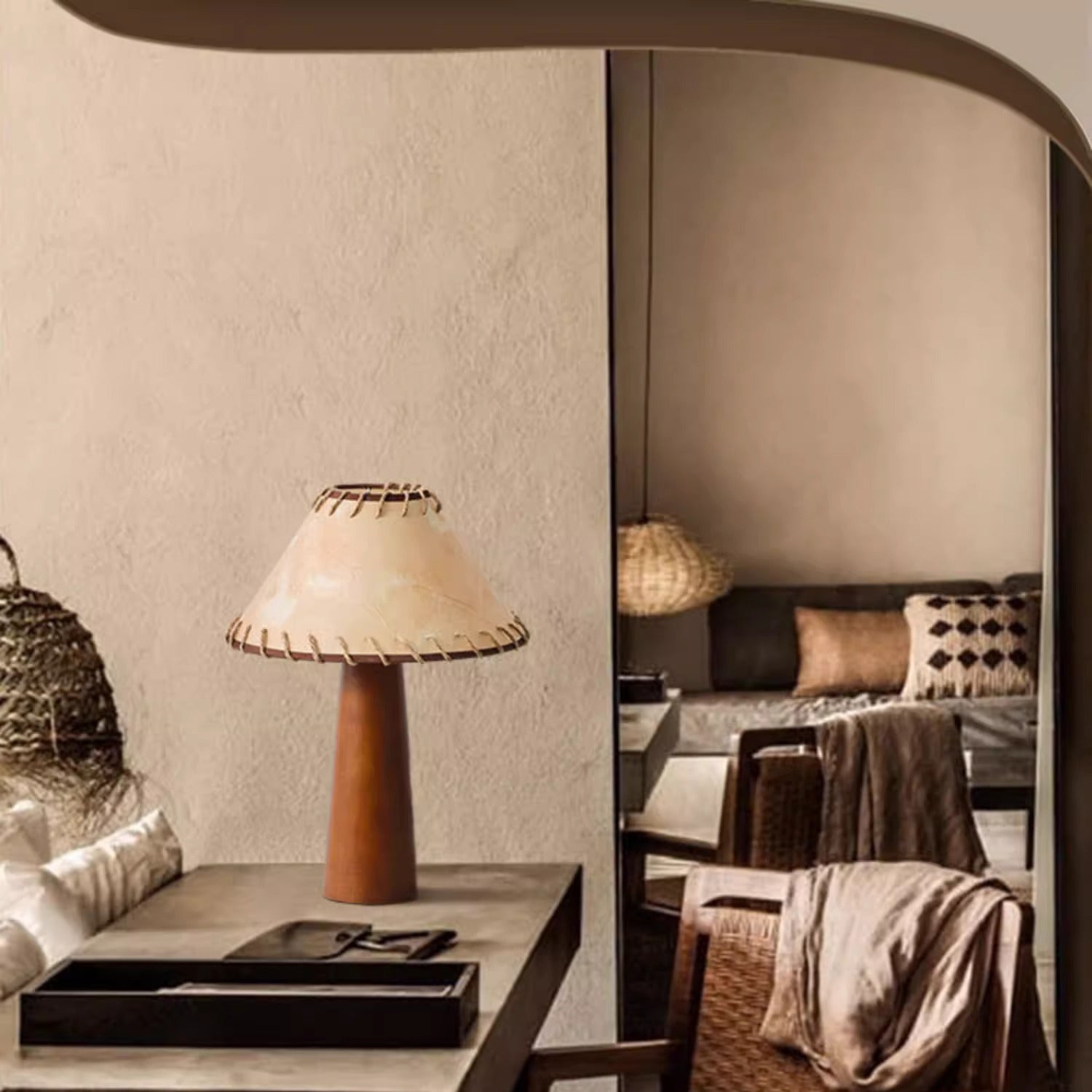Frustum Cone Rubberwood Handmade Table Lamp