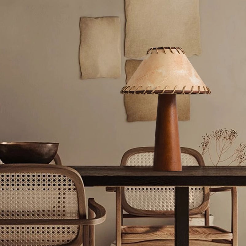 Frustum Cone Rubberwood Handmade Table Lamp