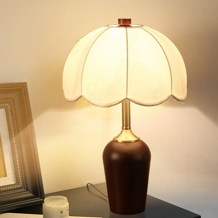 Dome Rubberwood Copper Fabric Table Lamp