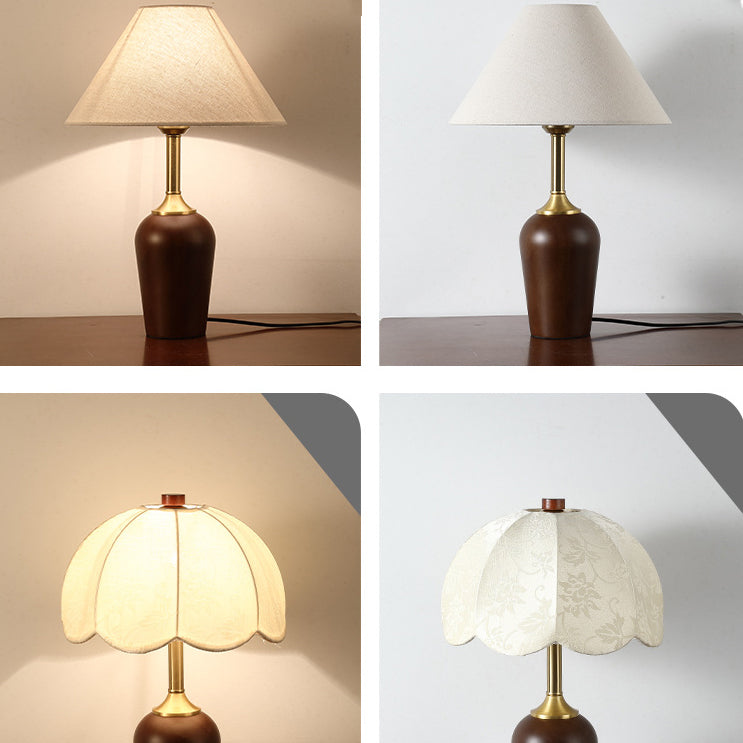 Dome Rubberwood Copper Fabric Table Lamp