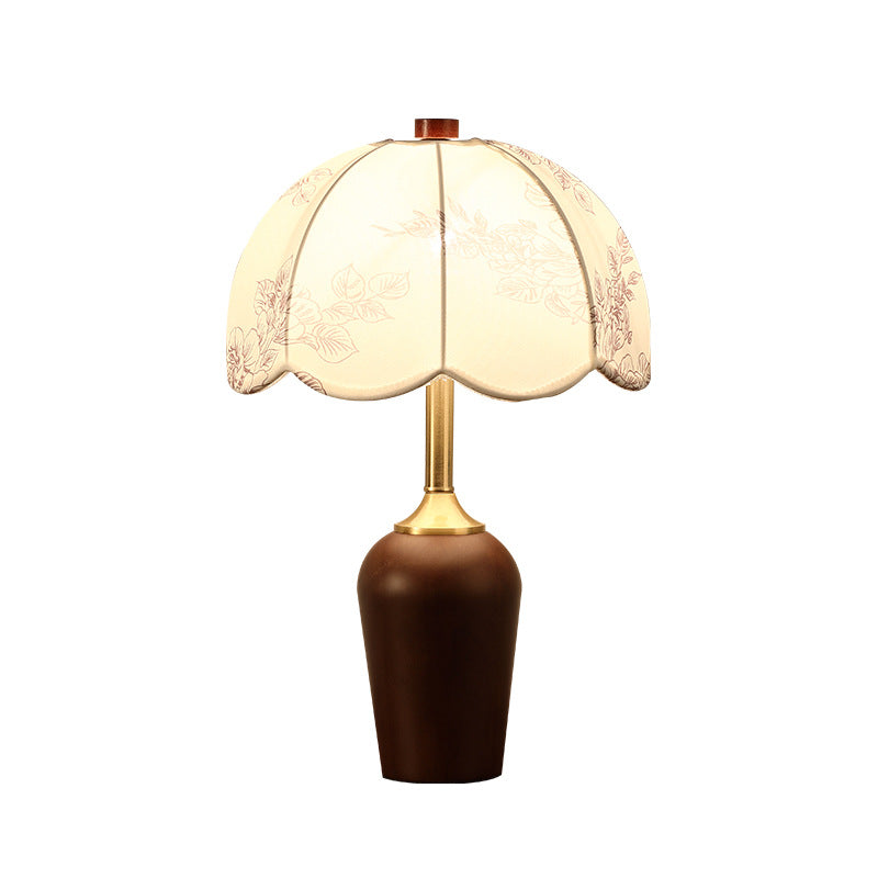 Dome Rubberwood Copper Fabric Table Lamp