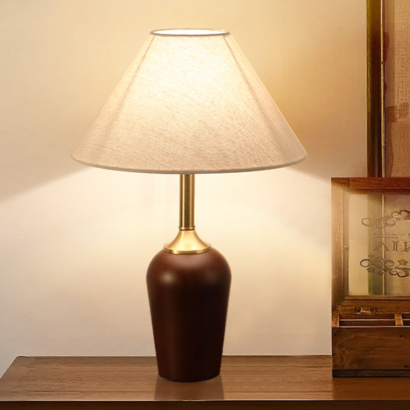Dome Rubberwood Copper Fabric Table Lamp